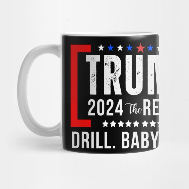 Trump 2024 Drill Baby Drill US Flag Republican 4th Of July by Emouran